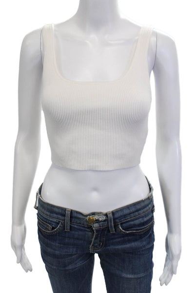 Babaton Womens Cropped Sleeveless Tank Square Neck Button White Size M