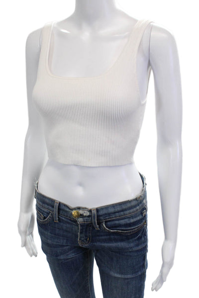 Babaton Womens Cropped Sleeveless Tank Square Neck Button White Size M