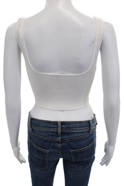 Babaton Womens Cropped Sleeveless Tank Square Neck Button White Size M