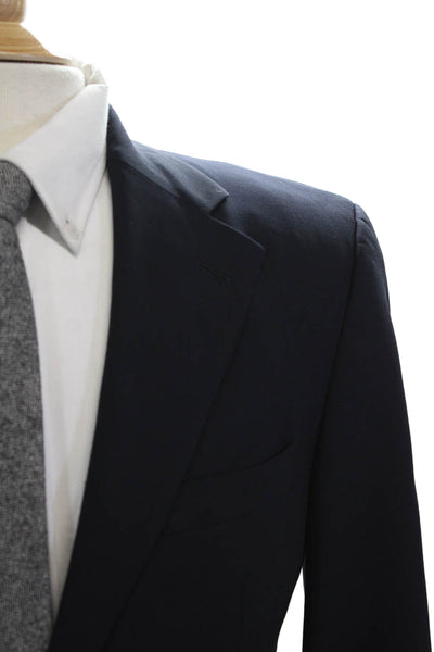 Hugo Hugo Boss Mens Dark Blue Virgin Wool Blazer Button Collared Size 40