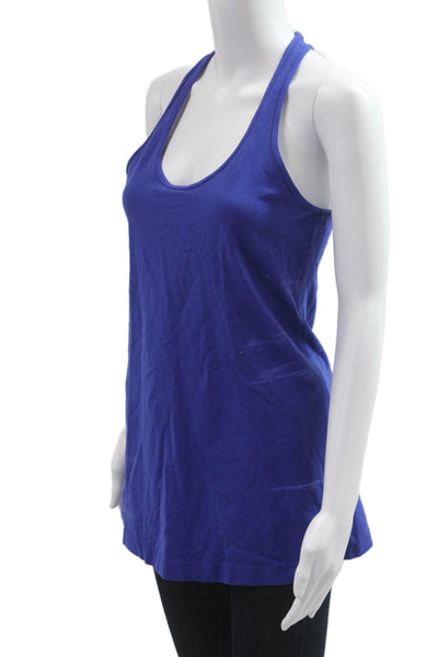 Lululemon Women Basic Tank Blue Nylon Blend Round Neck Solid Sleeveless Size 10