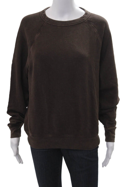 Splits 59 Women Pullover Sweatshirts Brown Crew Neck Long Sleeve Cotton Size XS