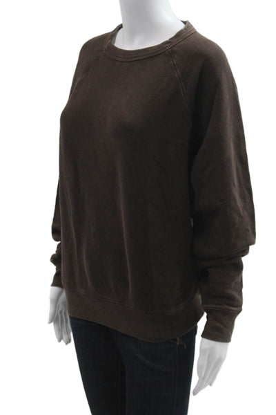 Splits 59 Women Pullover Sweatshirts Brown Crew Neck Long Sleeve Cotton Size XS
