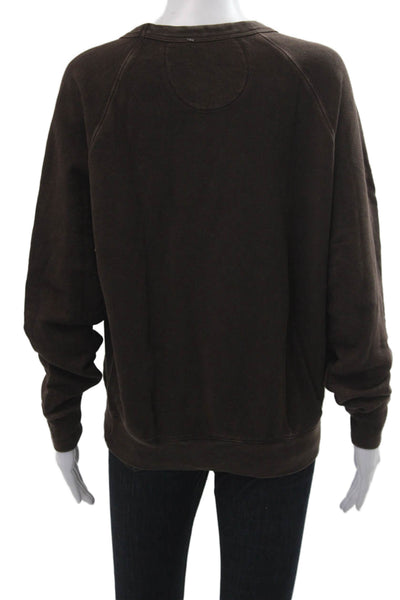 Splits 59 Women Pullover Sweatshirts Brown Crew Neck Long Sleeve Cotton Size XS