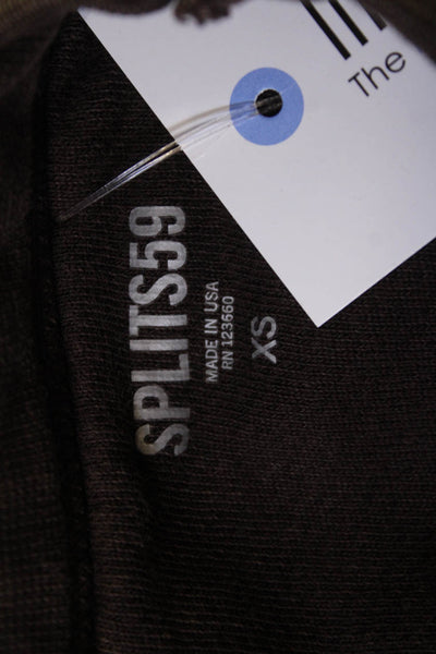 Splits 59 Women Pullover Sweatshirts Brown Crew Neck Long Sleeve Cotton Size XS