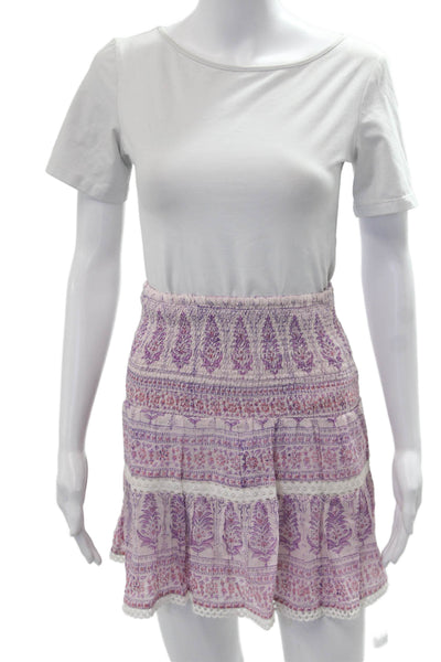 Bell Womens Peasant Mini Paisley Short Skirt Pink Silk Cotton Size XS