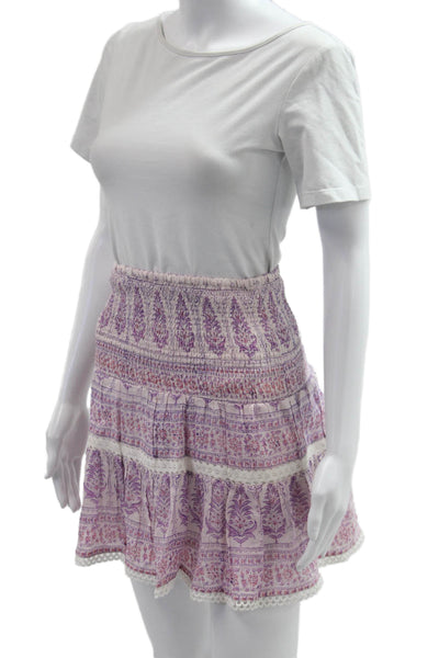 Bell Womens Peasant Mini Paisley Short Skirt Pink Silk Cotton Size XS