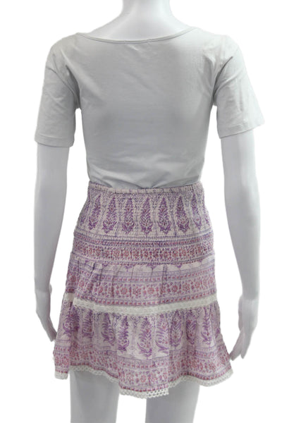 Bell Womens Peasant Mini Paisley Short Skirt Pink Silk Cotton Size XS