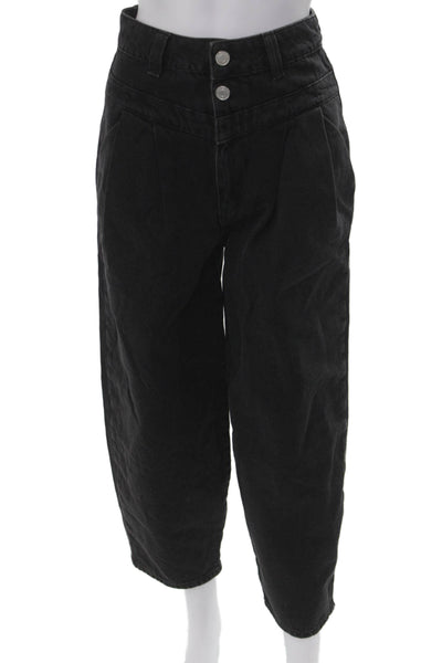 Whistles Womens Cropped Paperbag High Rise Black Cotton Pants Size 26