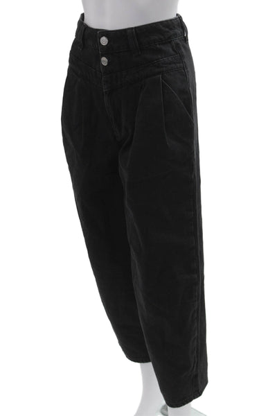 Whistles Womens Cropped Paperbag High Rise Black Cotton Pants Size 26
