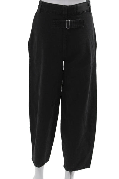 Whistles Womens Cropped Paperbag High Rise Black Cotton Pants Size 26