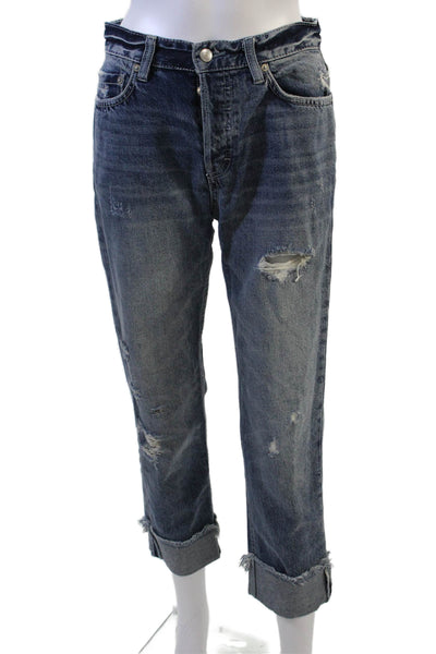 We The Free Womens Cropped Boyfriend Jeans Dark Blue Mid Rise Size 26