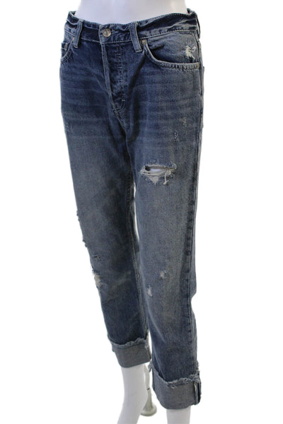 We The Free Womens Cropped Boyfriend Jeans Dark Blue Mid Rise Size 26