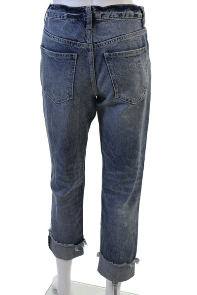 We The Free Womens Cropped Boyfriend Jeans Dark Blue Mid Rise Size 26