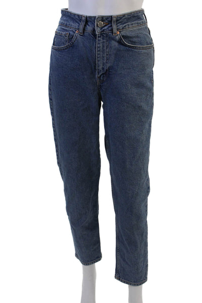 Zara Women Mom Tapered Jeans Blue Mid Rise 98% Cotton Size 4