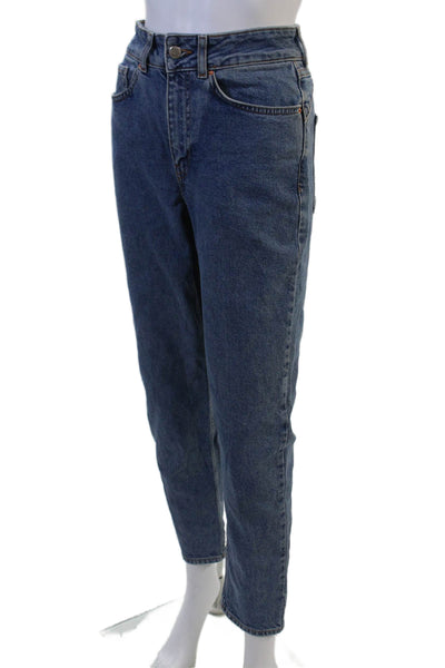 Zara Women Mom Tapered Jeans Blue Mid Rise 98% Cotton Size 4