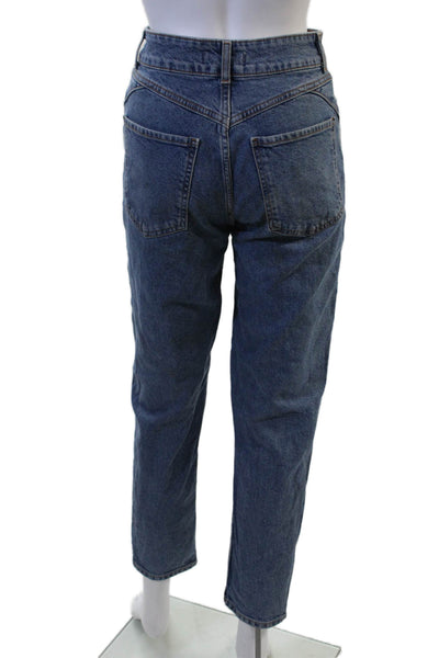 Zara Women Mom Tapered Jeans Blue Mid Rise 98% Cotton Size 4