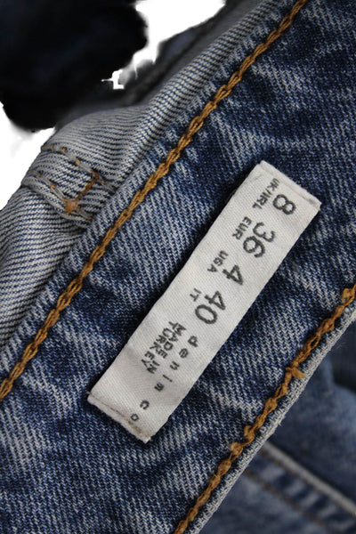Zara Women Mom Tapered Jeans Blue Mid Rise 98% Cotton Size 4
