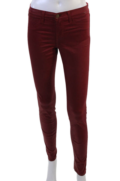J Brand Women Red Jeggings Mid Rise Button 98% Cotton Size 25