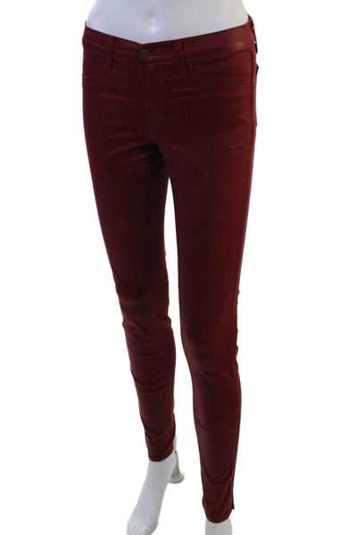 J Brand Women Red Jeggings Mid Rise Button 98% Cotton Size 25