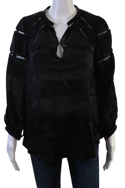 IRO Womens Tunic Blouse Black Silk Long Sleeve Designer Size 40