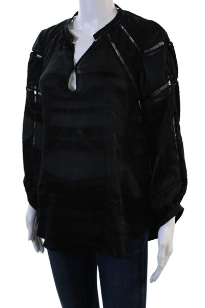 IRO Womens Tunic Blouse Black Silk Long Sleeve Designer Size 40