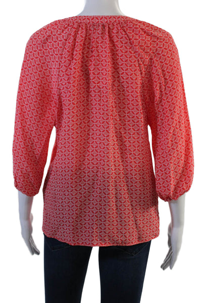 Joie Women Tunic Blouse Red Silk V-Neck 3/4 Sleeve Geometric Boho Size XS