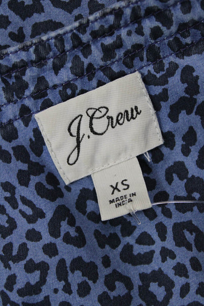 J Crew Womens Blue Animal Print Cotton Blend Button Blouse Long Sleeve Size XS