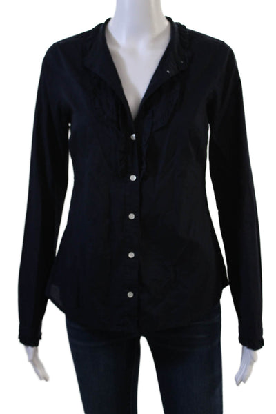 J Crew Women Dark Blue Cotton Blend Long Sleeve Button-Up Blouse Size S