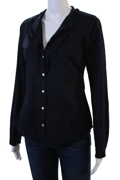 J Crew Women Dark Blue Cotton Blend Long Sleeve Button-Up Blouse Size S