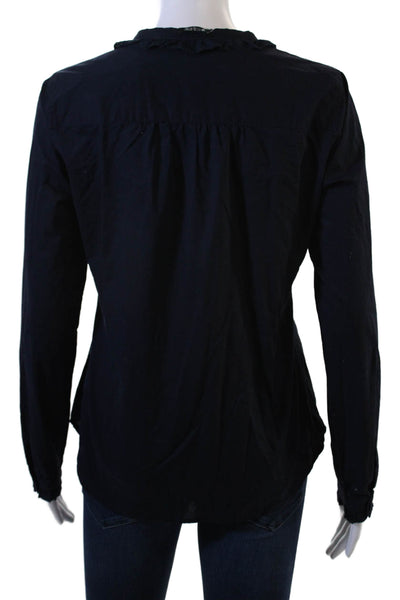 J Crew Women Dark Blue Cotton Blend Long Sleeve Button-Up Blouse Size S