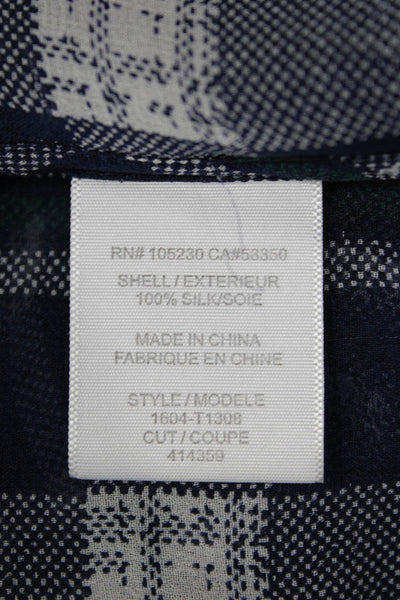 Joie Women Silk Plaid V-Neck Tunic Long Sleeve Dark Blue Size S