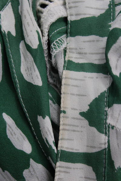 Dolan Women Green Geometric VNeck 3/4Sleeve Cotton Linen ButtonUp Blouse Size S