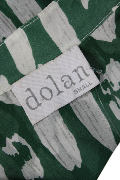 Dolan Women Green Geometric VNeck 3/4Sleeve Cotton Linen ButtonUp Blouse Size S