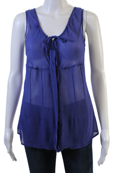 Chan Luu Women Silk Sleeveless Tunic Blue Solid Bohemian Size 2