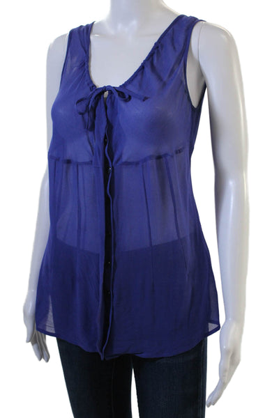 Chan Luu Women Silk Sleeveless Tunic Blue Solid Bohemian Size 2