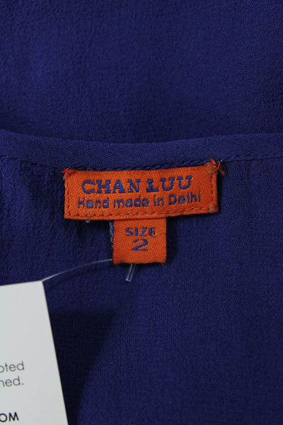 Chan Luu Women Silk Sleeveless Tunic Blue Solid Bohemian Size 2