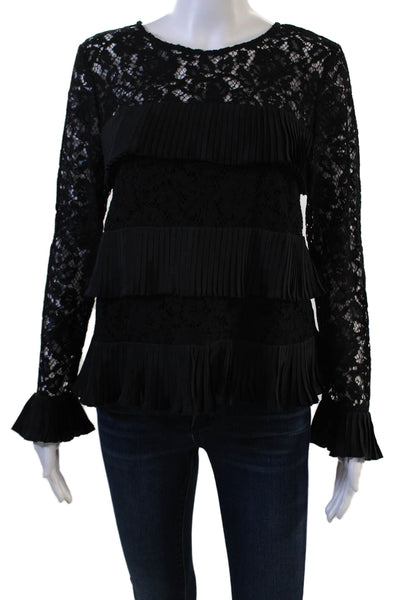J Crew Womens Black Long Sleeve Round Neck Blouse Size 4