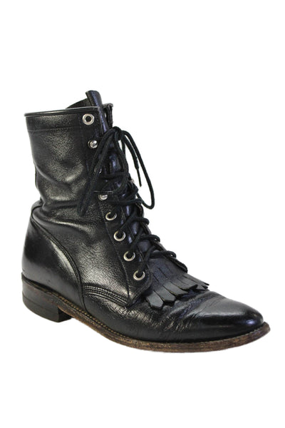 Justin Womens Leather Lace Up Pioneer Ankle Boots Black Size 6 B