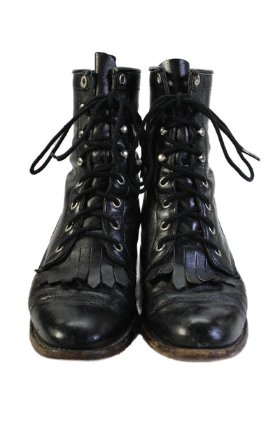 Justin Womens Leather Lace Up Pioneer Ankle Boots Black Size 6 B