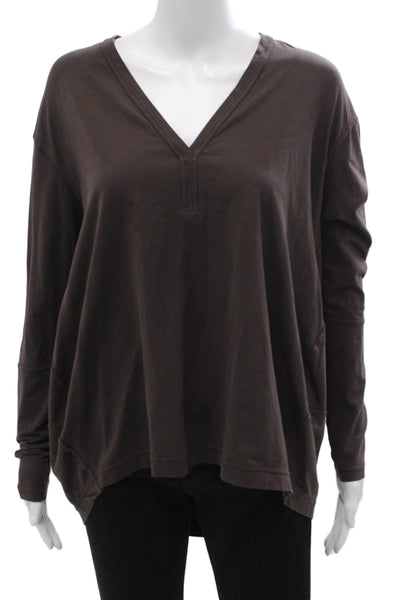 Lululemon Women Basic Tunic Brown V-Neck Long Sleeve Pima Cotton Size 6