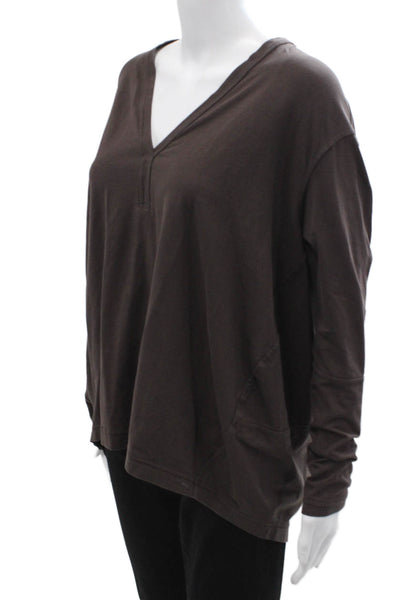 Lululemon Women Basic Tunic Brown V-Neck Long Sleeve Pima Cotton Size 6