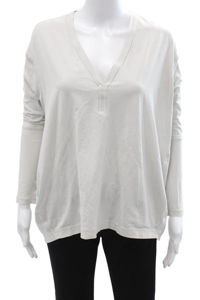 Lululemon Womens Tunic V-Neck Long Sleeve Blouse White Nylon Blend Size 6