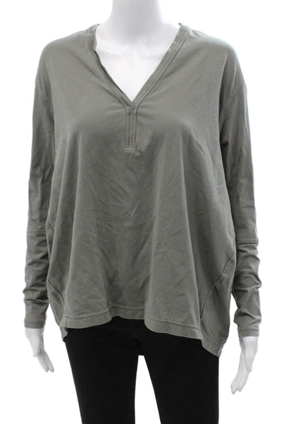 Lululemon Women Basic V-Neck Long Sleeve Gray Cotton Blend T-Shirt Size 6
