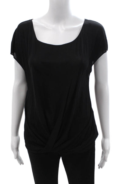 Donna Karan New York Womens Jersey Blouse Black Square Neck Sleeve Size M