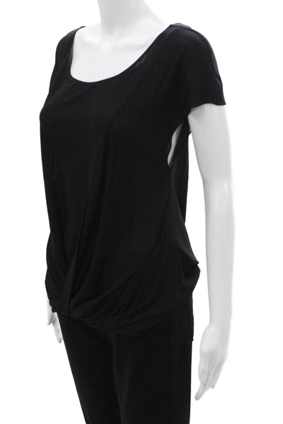 Donna Karan New York Womens Jersey Blouse Black Square Neck Sleeve Size M