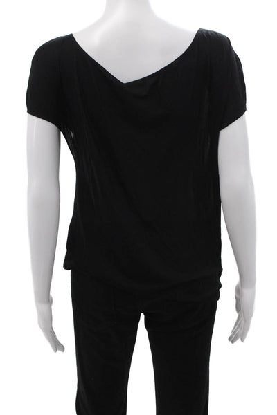 Donna Karan New York Womens Jersey Blouse Black Square Neck Sleeve Size M