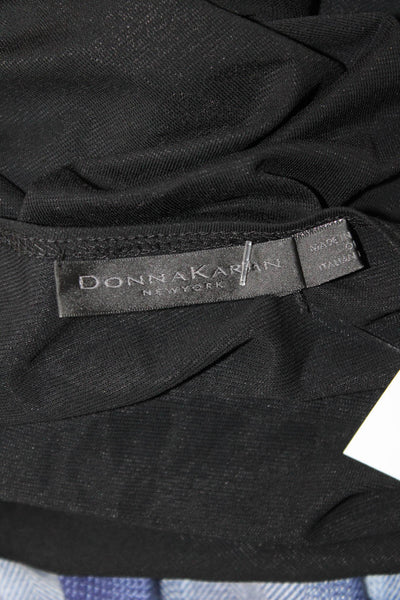 Donna Karan New York Womens Jersey Blouse Black Square Neck Sleeve Size M