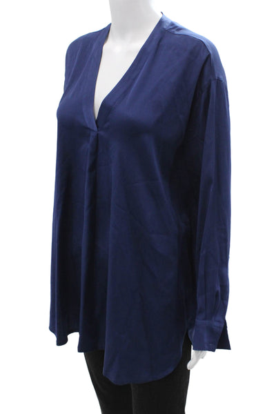 Vince Women Dark Blue V-Neck Tunic Blouse Long Sleeve Size M