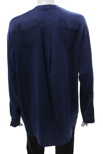 Vince Women Dark Blue V-Neck Tunic Blouse Long Sleeve Size M